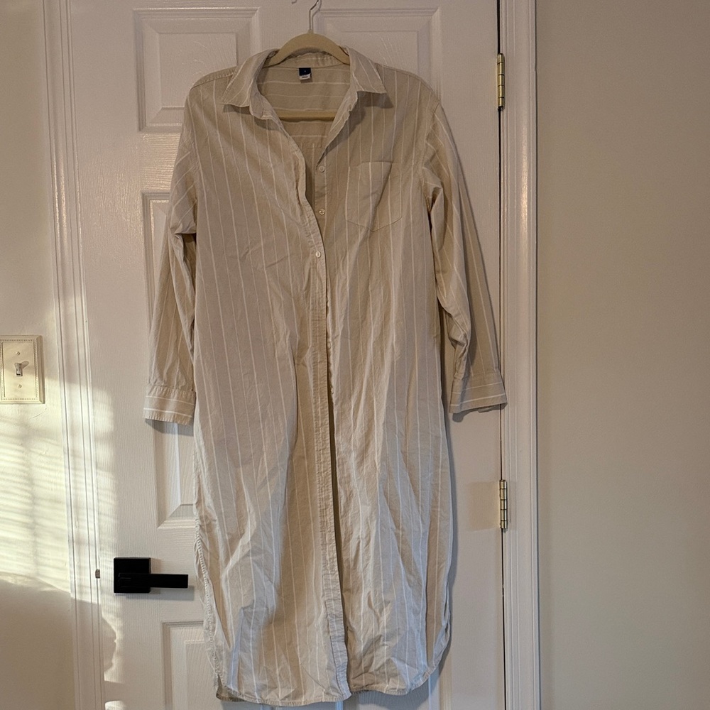 Women's Cream Striped Long button up